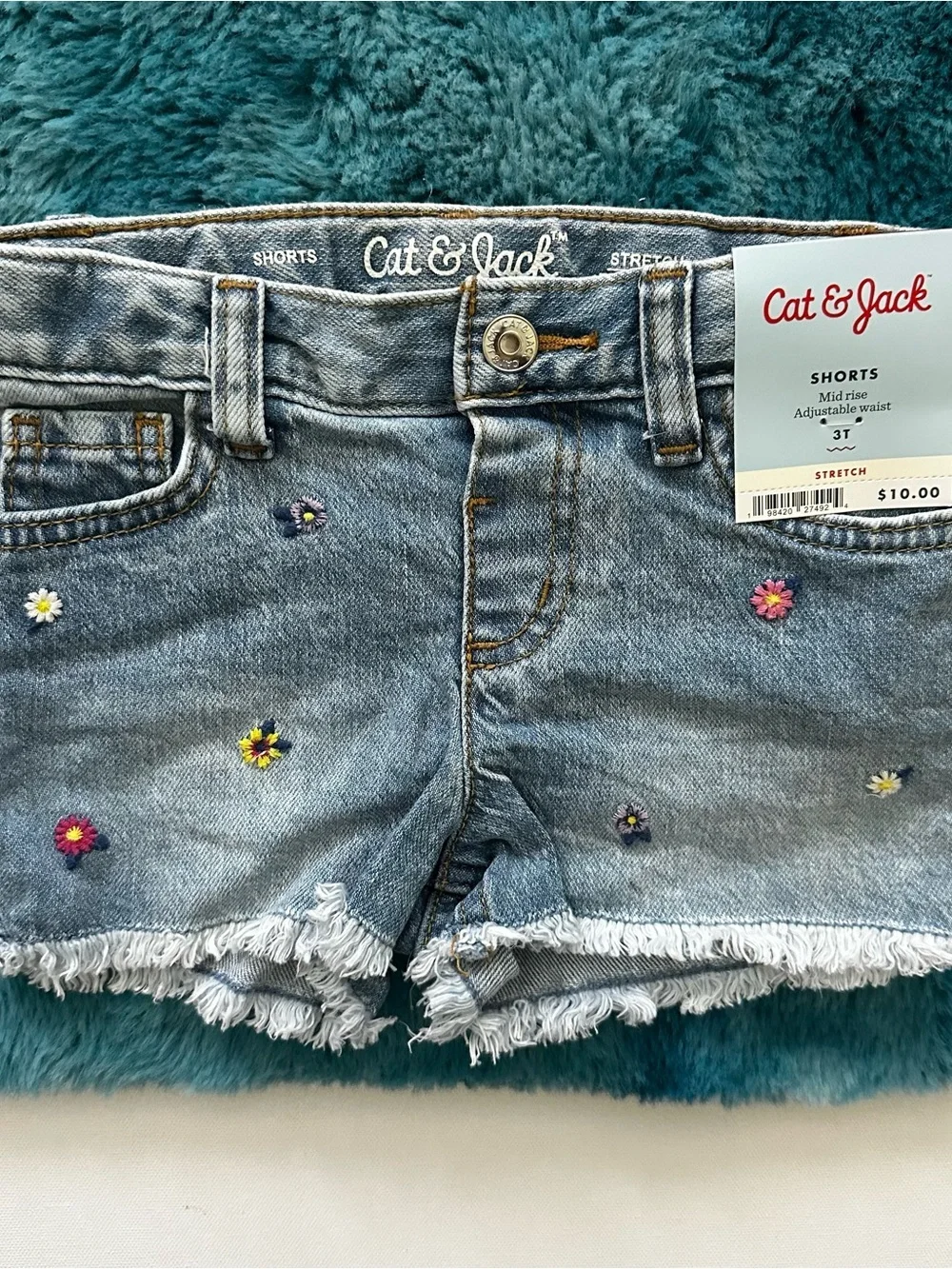 Cat & Jack Light Blue Embroidered Denim Fringe Shorts Size 3T